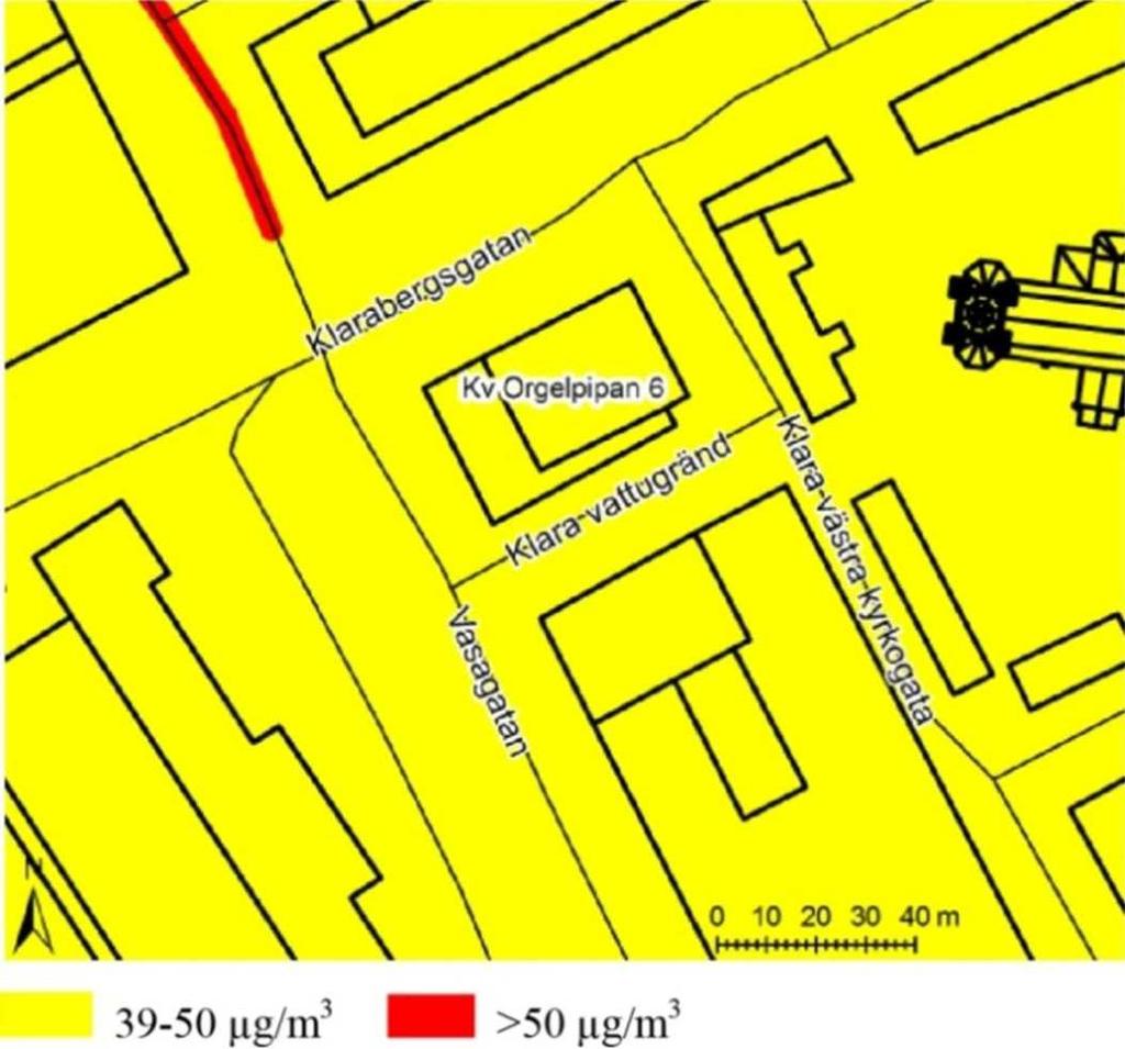 Föroreningshalterna underskrider miljökvalitetsnormen men bostäderna ligger i en stadsmiljö med relativt höga luftföroreningshalter.