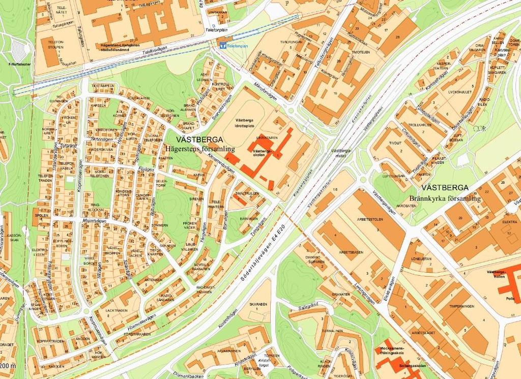 Sida 16 (19) Västberga Telefonplan 5. 3. 4. 2. 1. Karta 8: Projekt - Västberga 1. Ny förskola kv. Timotejen 19, Responsgatan 2019 Ny förskola med åtta avdelningar i 2.
