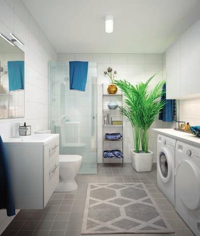 . Egen tvättutrustning I badrummet finns tvättmaskin och torktumlare som vi placerat under en praktisk arbetsbänk där du kan