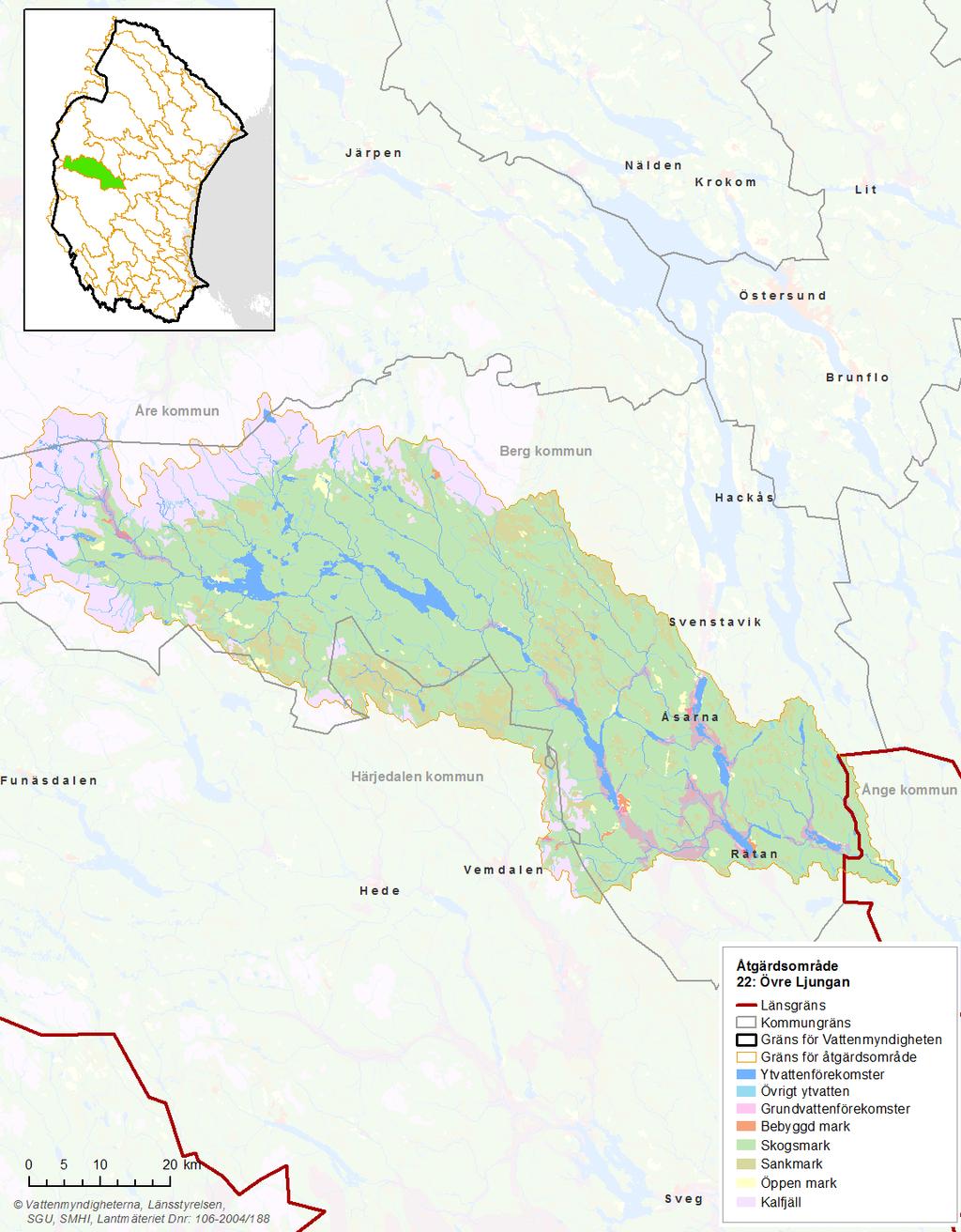 Bild 1: Kartan visar Övre Ljungans markanvändning