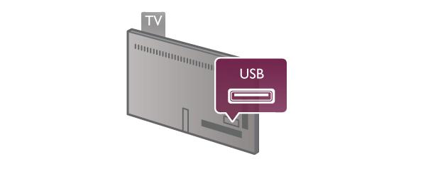 1 Anslut USB-hårddisken till en USB-anslutning på baksidan av TV:n. Du kan använda valfri USB-anslutning på TV:n men anslutningen bredvid HDMI är mest praktisk.