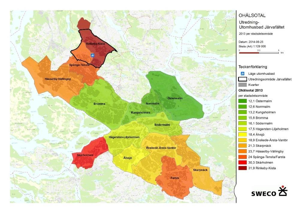 2015-01-21 Sida 8 (12) Socioekonomiskt index 2013, per stadsdelsområde Bild 2. Socioekonomiskt index per stadsdelsområde för år 2013.