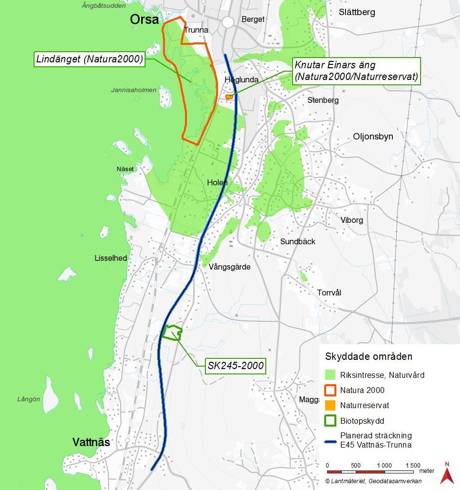 Karta riksintresse för naturvård och skyddade områden.