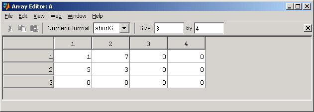 Med Array Editor kan man ändra variabelstorlek och värden. Matrisoperationer, aritmetiska Matrisalgebra Aritmetiska operationer på matriser kan göras direkt.