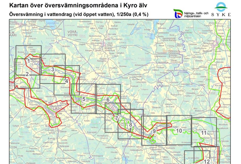 Översvämningskartorna över områdena med betydande