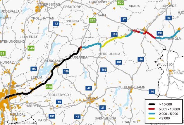 Biltrafik totalt, antal bilar/dygn (ÅDT), Källa: Vägverket 3.