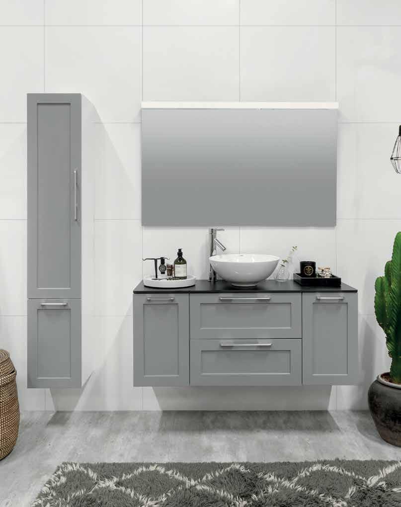 Flexline FLEX 1200 SPEGEL MED LED-BELYSNINGS- PROFIL 3 595:- NORO FLEXLINE 1200, modell 160.4, grå matt ramfront med bänkskiva i svart, COAST FRISTÅENDE HANDFAT, 11 685 kr.