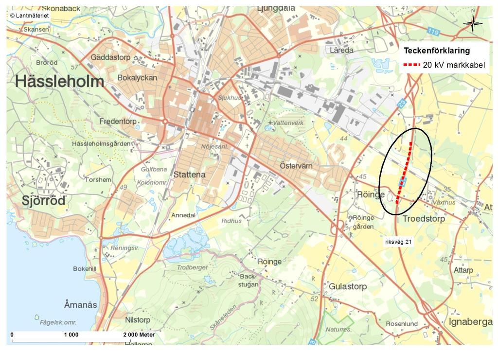 Figur 1, markförlagd ledning längs med riksväg 21. 1.2 Tillstånd För att få bygga och använda en kraftledning krävs tillstånd, s.k. nätkoncession för linje.