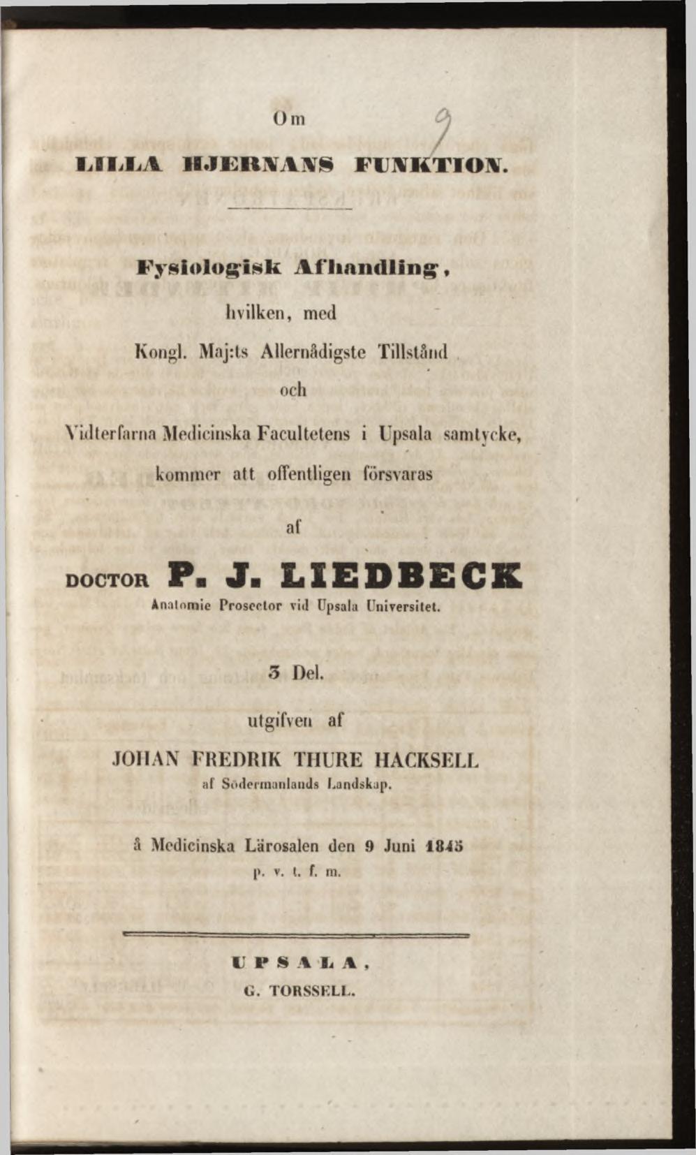 Om IjÏIjIjA h j e r m w f u n k t i o n. Fysiologisk A f handlings, hvilken, med Kongl.