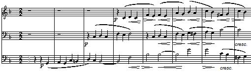 Återtagningen redovisar huvudgrupp och sidogrupp oförkortade. En coda inleds i pianot med en fras som i imitation bygger upp ett crescendo.
