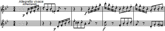 Den korta andra satsen har något av Mendelssohns lätta scherzoflykt över sig: Trion däremot börjar med tunga fjät, men lättar alltefter, även den: Första delen återkommer och avslutar.