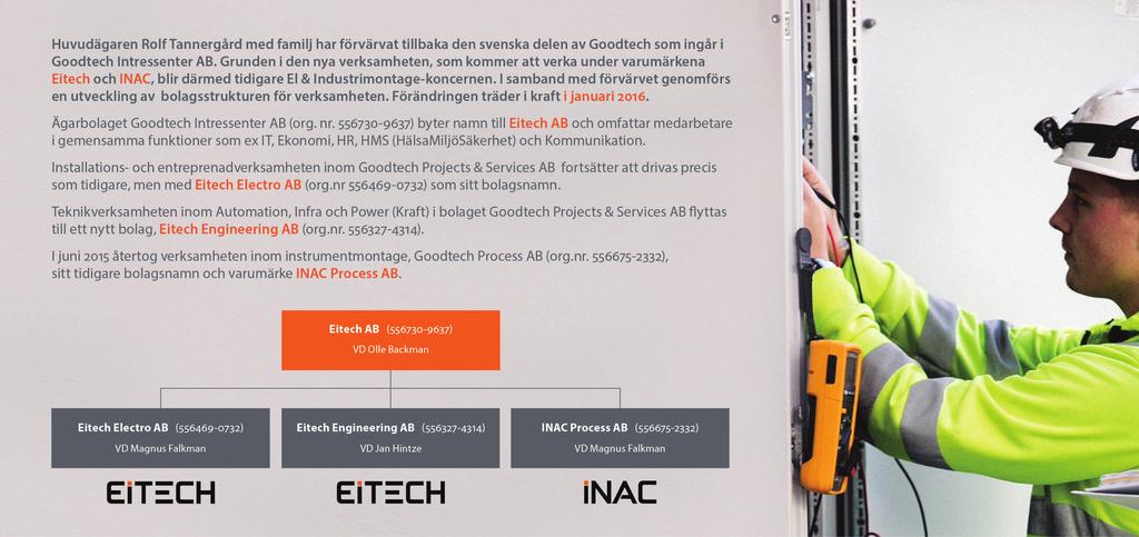 Till våra leverantörer, kunder och samarbetspartners Goodtechs svenska verksamhet blir Eitech Inom Goodtechs svenska verksamhet, som idag ryms i nuvarande ägarbolaget Goodtech Intressenter AB (org.
