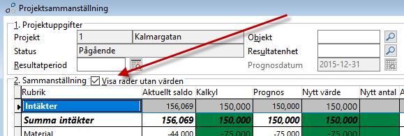 Nytt val i Projektresultat att dölja rader utan värden I Projektsammanställning finns ett nytt val om man vill visa