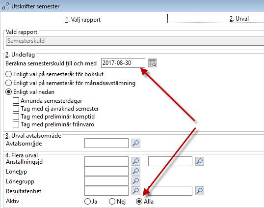 Semesterlistor ny hantering av personer med aktiv anställningsperiod Följande ändringar har gjorts vid utskrift av semesterlistor (bland annat