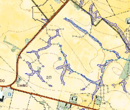 Den genomförda karteringen identifierar områden där det finns risk för ytavrinning och stående vatten (se figur till höger).
