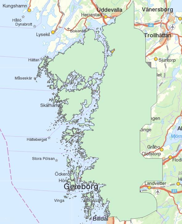 Avgränsningar in mot land och till havs Fastighetskartans utbredning avgränsar analysen ut mot hav.