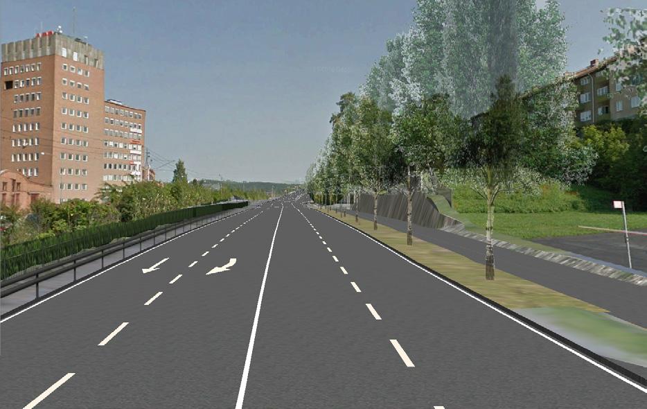 Längdmätning 4/130-4/270 Breddningen av vägsektionen vid ABBs område med GC-väg ger en bergsschakt som löper längs sträckan med en längd på 140 meter och