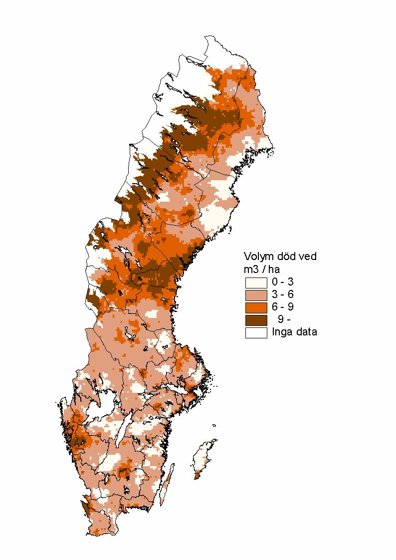 Volym död ved Figur 5.6. Volym död ved perioden 1998-2002. Skogsmark.