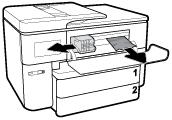 Öppna luckan till bläckpatronerna. 2. Om skrivarvagnen inte är blockerad flyttar du skrivarvagnen längst till höger om skrivaren och tar bort papperstrasslet.