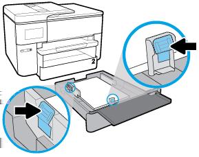 4. Justera pappersledarna för bredd och pappersledaren för längd tills de når kanten av pappersbunten. 5. Kontrollera området i inmatningsfacket inuti skrivaren.