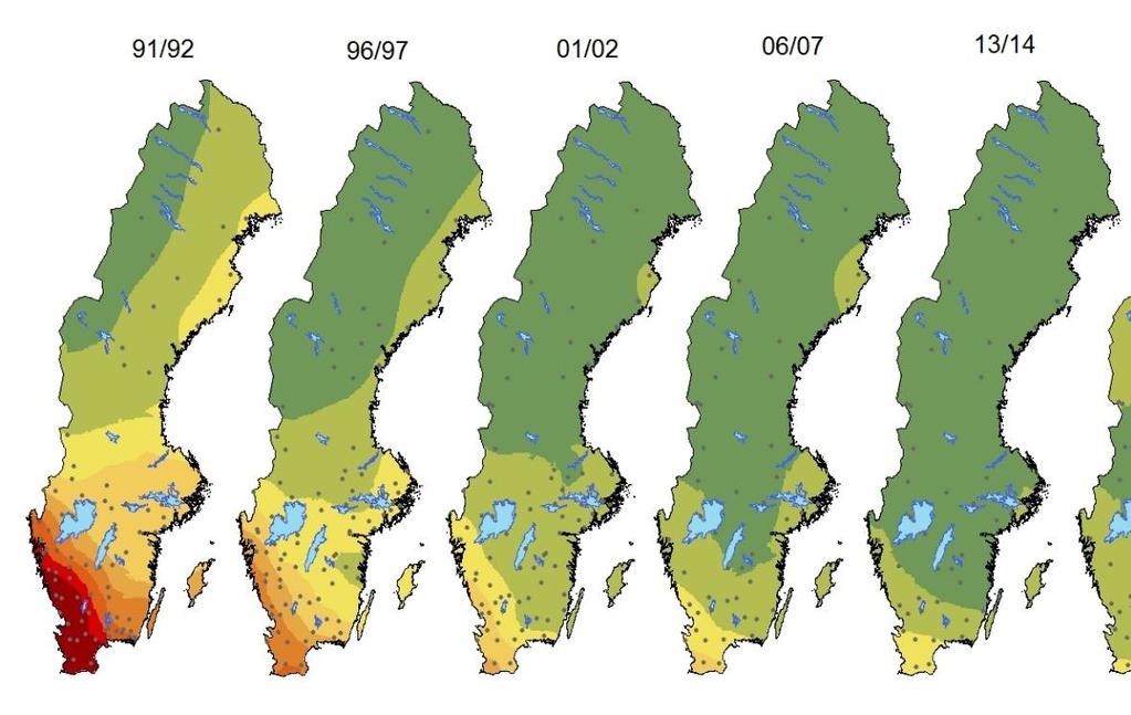 Svavelnedfallet har minskat kraftigt