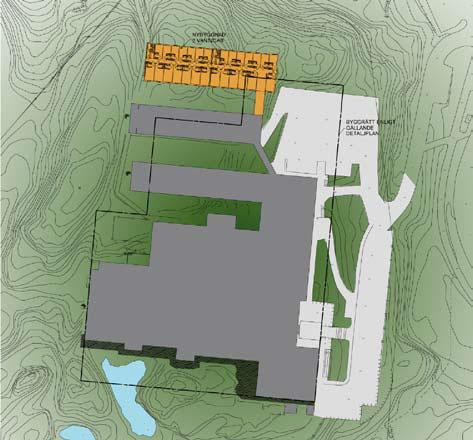 Figur 3: Alternativ 2, en ny byggnad placeras intill den befintliga, skapar förutsättningar
