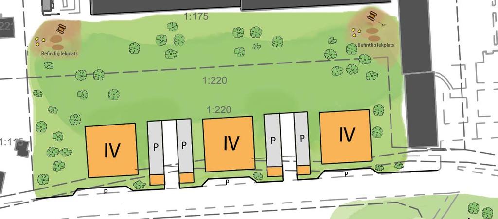 Volymskiss Hagbyvägen och Ekenhillsvägen, Trygga Boendet, JSB. Område 3, Hagaholmsvägen Tre flerbostadshus uppförs i fyravåningar vid Hagaholmsvägen.