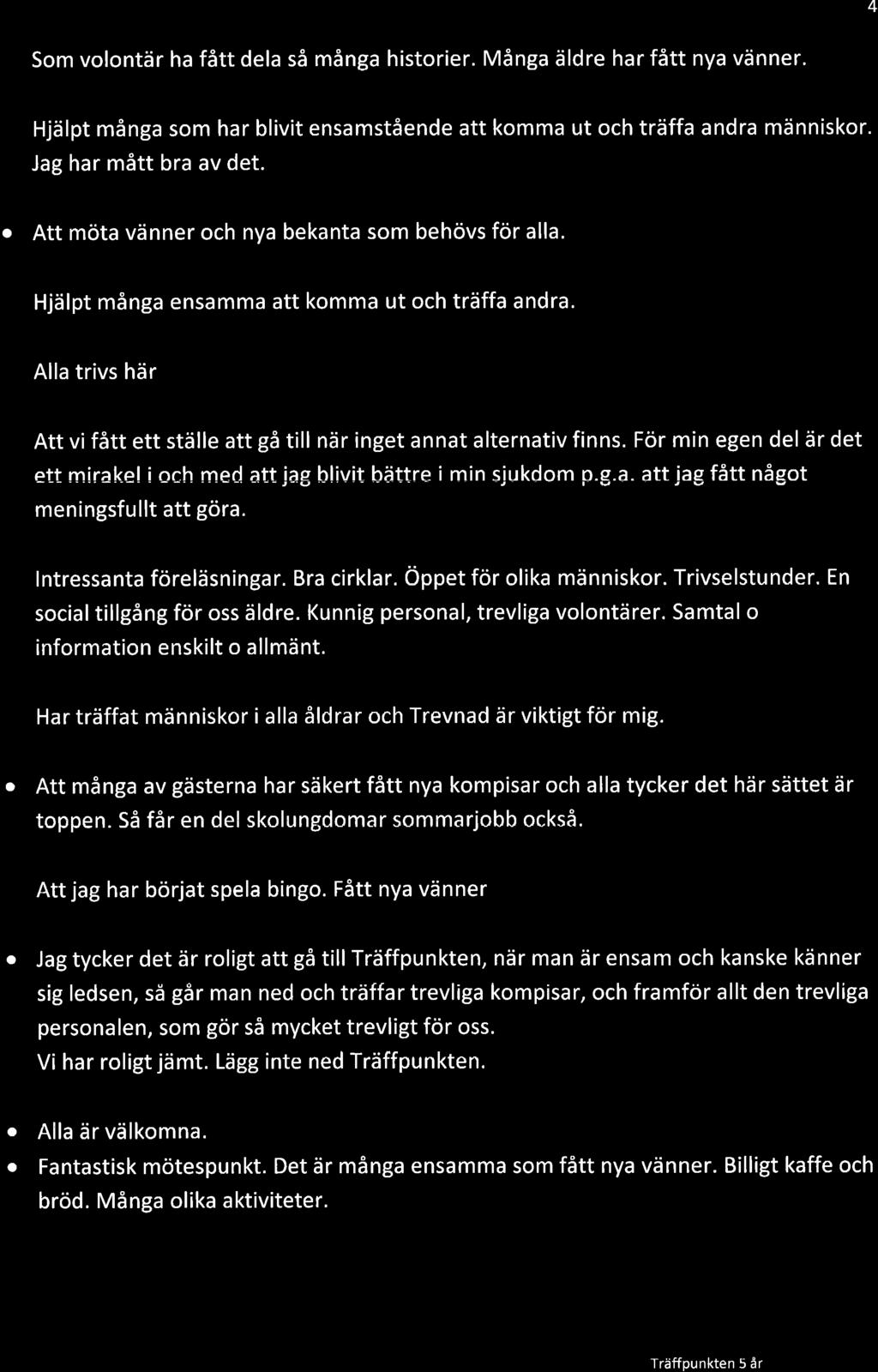 4 Sm vlntär h fått del så mång histrier. Mång äldre hr fått ny vänner. Hjälpt mång sm hr blivit ensmstående tt kmm ut ch träff ndr människr. Jg hr mått br v det.