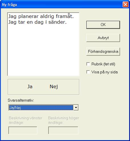 Textrutan där frågan skrivs in är lika stor som en sida i Handi, dvs har samma teckenstorlek, teckensnitt och radlängd.