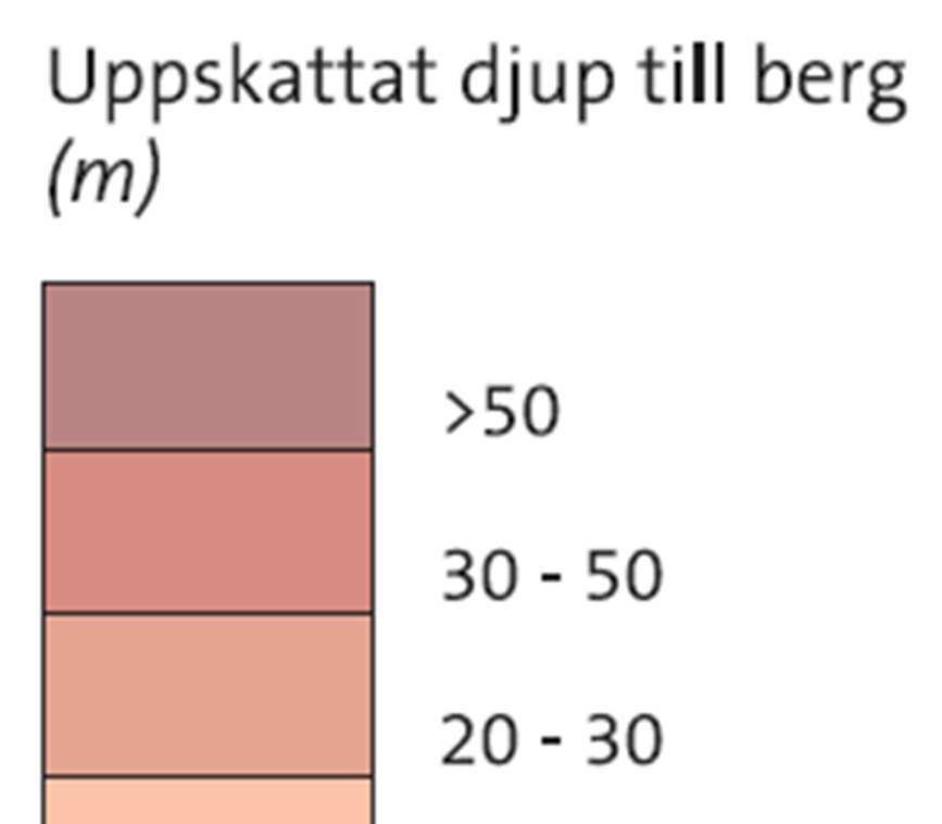 Figur 3-3. Jorddjupskarta över planområdet, framtagen med SGUs kartgenerator. Svartstreckad rektangel visar den ungefärliga placeringen av planområdet. 3.1.