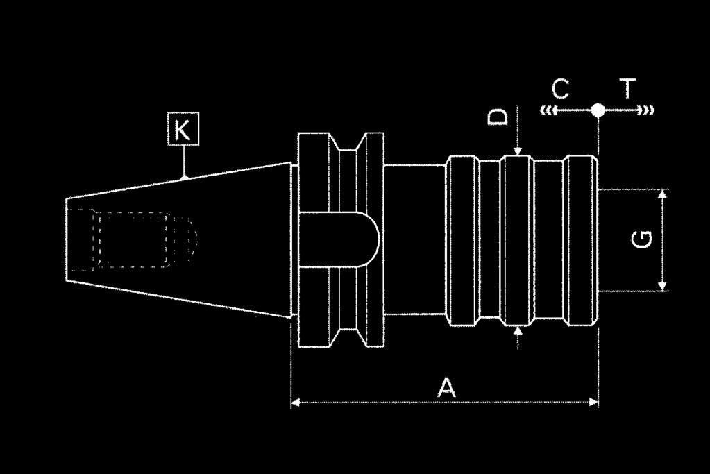 Gängapparat med snabbväxling och flytrörelse JIS B 6339-BT 20.620 Tapphållare enligt system Bilz MIF MIFS Tryck (C) och dragrörelse (T) G A D C T Tapphållare Tapphållare Artikel nr K ISO No.