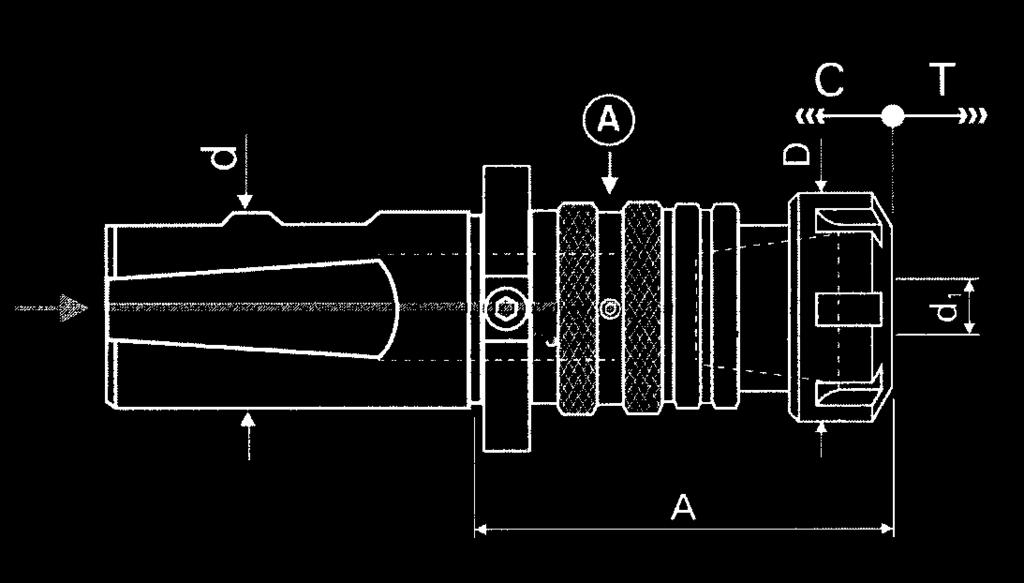 Tryckrörelsen kan låsas genom att vrida ringen (A) Kylning genom centrum. 40.46/4 Cyl. A D C T Artikel nr d Hylsa mm mm mm mm 42.610.