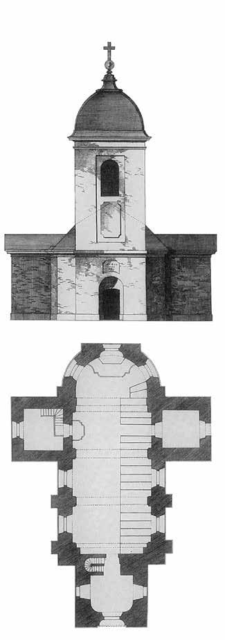 stor sakristia i norr (fig. 67). För tornet följdes däremot i stort sett Hårlemans ritning med den karakteristiska klockformade huven (fig. 74).