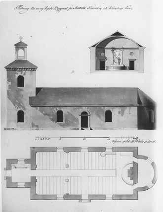 Fig. 123. Ritning till en ny Kiyrko Byggnad för Annersta Församling uti Kronobergs Län. Författad af Joh. Abr. Wilelius. Daterad 1823. I Upp sala Universitetsbibliotek.