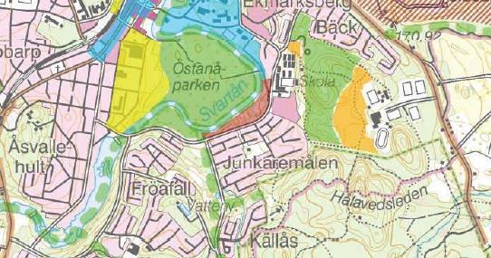 Utvecklingsområde funktionsblandning (gulmarkerat område) Planområde Utdrag ur översiktsplanen, planområdet ungefärligt markerat 5.2 Riksintresse Planområdet omfattas inte av något riksintresse. 5.3 Detaljplaner För planområdet gäller Detaljplan för Kv.