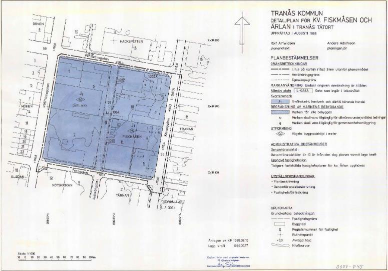 Högsta byggnadshöjd regleras till 9,0 m i väster och 7,5 m i öster. Gällande detaljplan för kv Fiskmåsen 5.