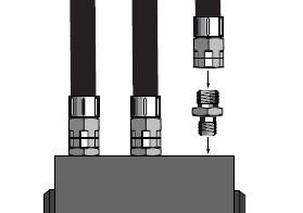 Kapa sedan av de två 60 cm slangarna till rätt längd. Observera att hydraulpumpens anslutningar är ¼ BSP invändig gänga.