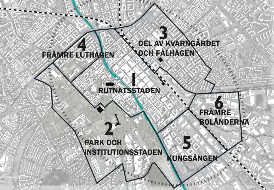 Karta som visar olika områden indelade efter bebyggelsekaraktär och sammhanhang i staden UTGÅ FRÅN OMRÅDETS KARAKTÄR Delar av staden står inför en snabb utveckling och förtätning.