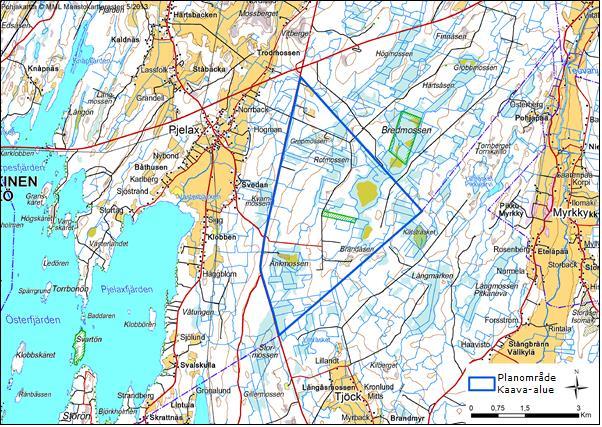 9 (83) 5 NULÄGE 5.1 Planläggningsområde och beskrivning av näromgivningen 5.1.1 Läge Den planerade vindkraftsparken är belägen cirka sju kilometer sydost om Närpes centrum och cirka två kilometer öster om Pjelaxfjärdens kust.