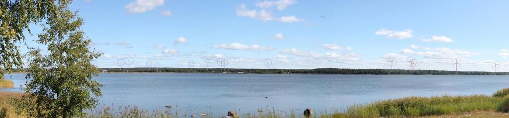 59 (83) följande rad av kraftverk är synliga till rotorerna. Konsekvenserna bedöms vara måttliga för bosättningen och de som rör sig på vägen. Figur 11.9. Fotomontage 2 från Pjelax by.
