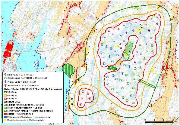 66 (83) 11.15.3 Skugga Figur 11.13. Sammantagen bullermodellering för Svalskulla, Pjelax, Böle och Kristinestad Norr.