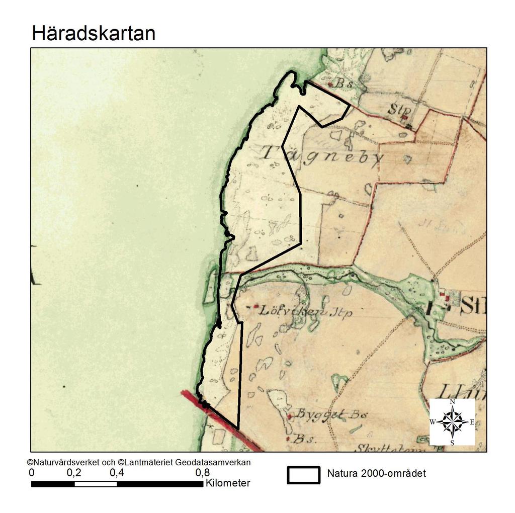 Natura 2000-område Natura 2000-kod Diarienummer Sida 18 av 18 Häradskartan, från omkring slutet av 1800-talet, visar att området förr vart öppen utmark.