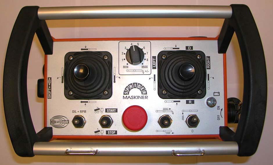 FUNKTIONER OCH MANÖVRERING SPRIDER S-20 är utrustad med radiostyrning av fabrikat HBC Spectrum. Radiostyrningen är avsedd för styrning av hydrauliska funktioner i mobila applikationer.