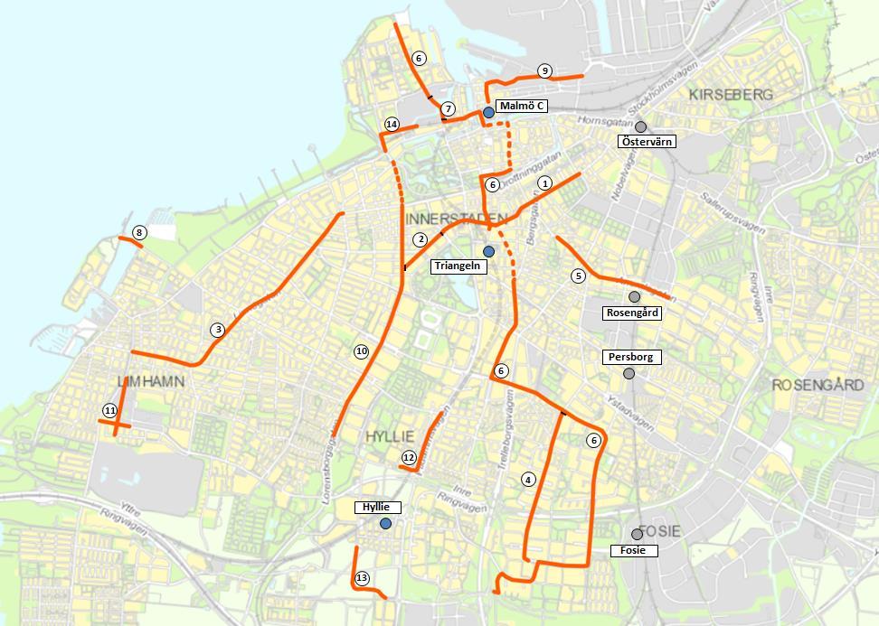 Utbyggnad av 14 nya cykelbanor Cykelsatsningar ingår som en del i utbyggnaderna av busslinjerna.