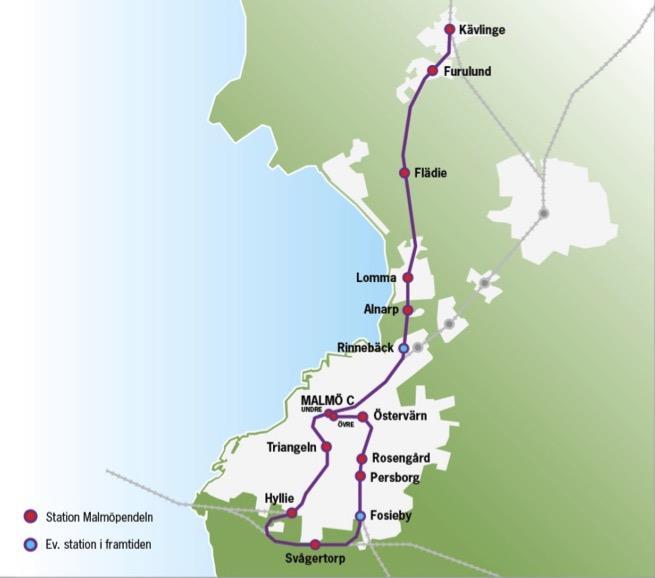 Malmöpendeln-Lommabanan etapp 2 Bakgrund Lommabanan sträcker sig från Kävlinge i norr till Arlöv i söder där den ansluter till Södra stambanan.