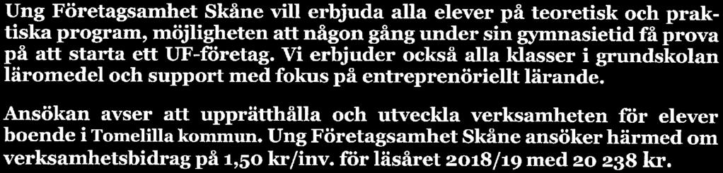 Kommun: Tomelilla Ansökan: 20 238 kr Antal invånare: 13 492 inv.