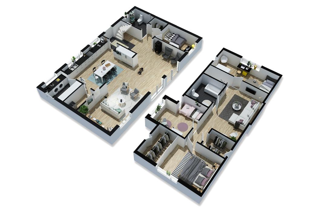 Planlösningar Area på bottenvåning: 100,5 m² Area på ovanvåning: