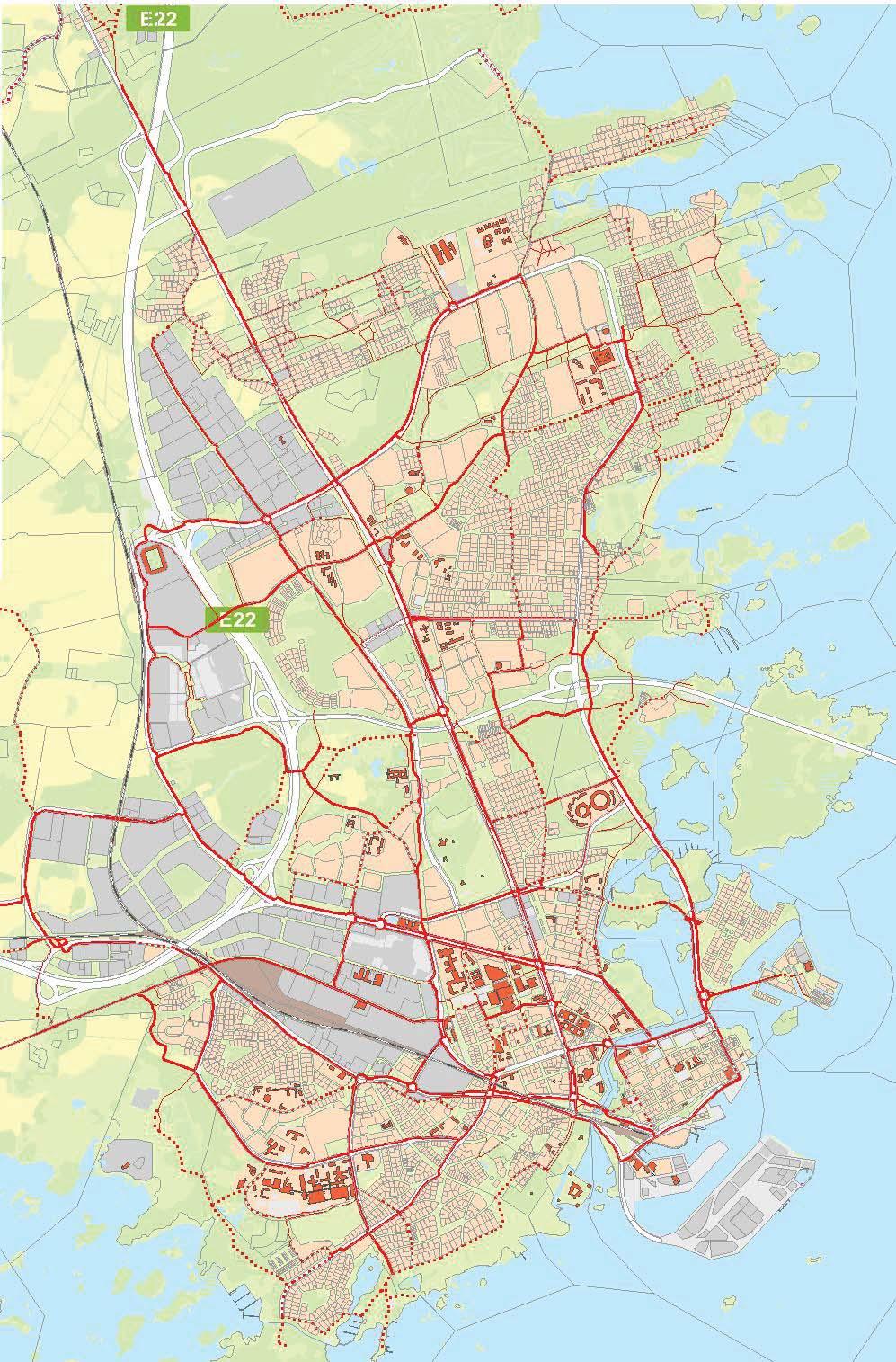 4 (16) Gång- och cykelvägar I kartbilden nedan redovisas vart de finns gång- och cykelvägar och vart cykling sker i gatan tilllsammans med andra trafikanter (i