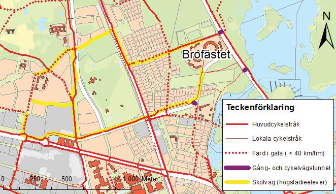 10 (16) Eleverna från norra Kalmar kan färdas via lokalgator med hastigheten 30 km i timmen, och längs de mer trafikerade huvudgatorna finns gång- och cykelvägar.