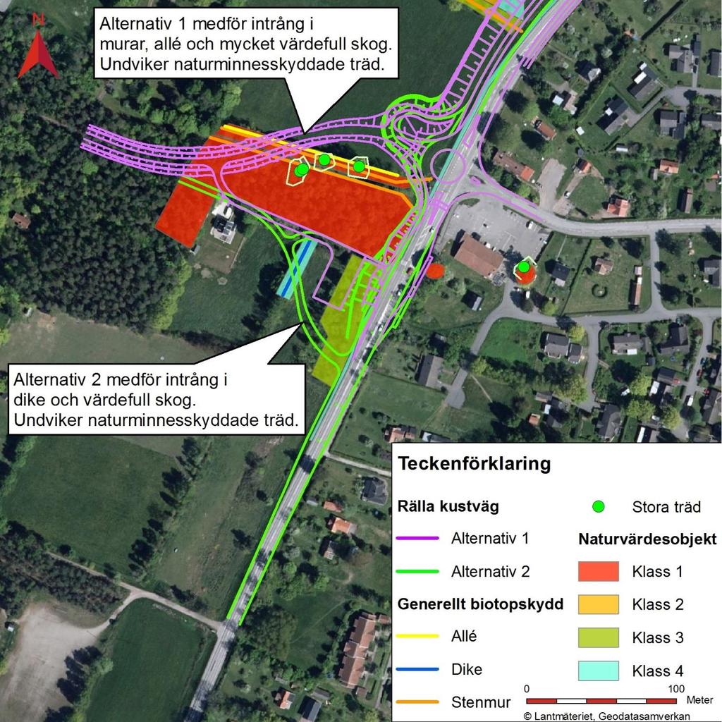 Naturmiljö Rälla kustväg: Alternativ 1 och 2